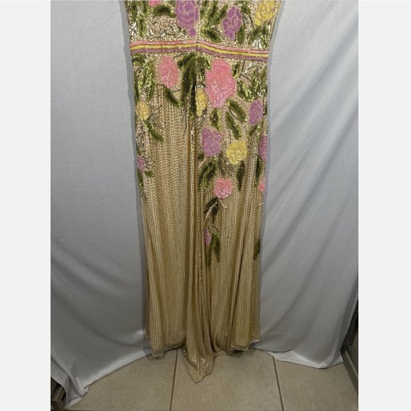 NWT‎ Mac Duggal [ 14 ] Floral Plunging Floral Beaded V-neck Gown in Yellow - Picture 14 of 15
